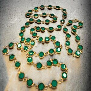 SWAROVSKI Vintage Emerald Beveled Crystal Chicklet Long Necklace & Bracelet Set